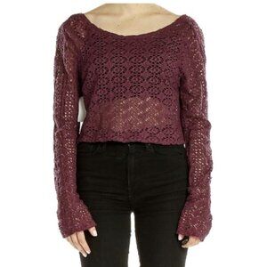 Free People Beach Plum Gold Cutout Crochet Shrug Crop Top